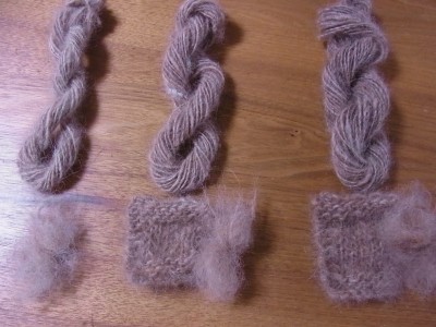 試作糸と編みサンプル